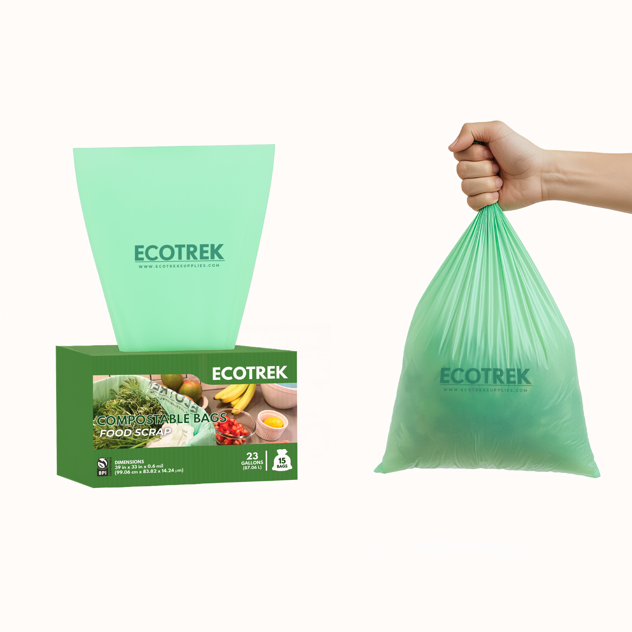 COMPOSTABLE BAGS–  Large Food Scrap Bags (23 Gallon / 87.06L)  – 15 Count